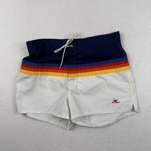 Hobie Board Shorts Mens 33 Navy White Rainbow Stripe Swim Trunks Made USA Retro